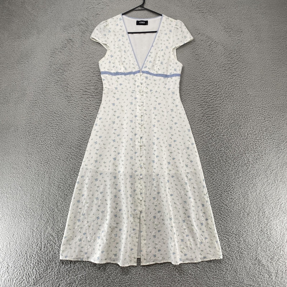 Cider Midi Dress Womens Medium Cottagecore Floral Button Front Empire Sundress‎